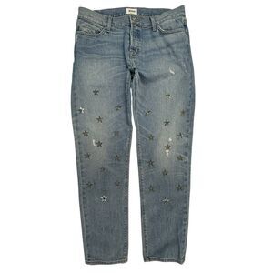 HUDSON Crop Riley Relaxed Straight Star Jeans Women Size 29 Light Blue Wash